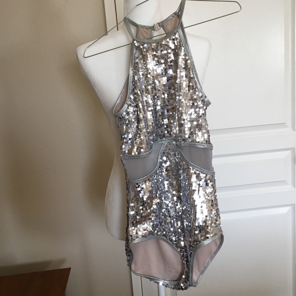 Professional Dancewear Silver sequins sheer panel